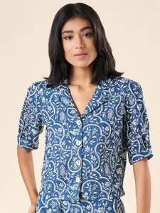 AKKRITI BY PANTALOONS Ethnic Motifs Printed Puff Sleeves Cotton Shirt Style Top