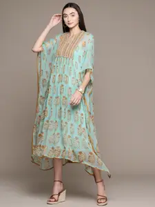 Ritu Kumar Ethnic Motifs Print Kimono Sleeve Chiffon Kaftan Midi Dress