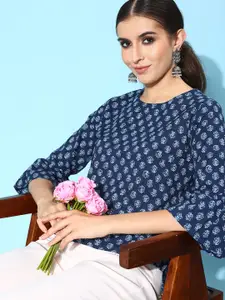 Indo Era Floral Printed Bell Sleeves Kurti