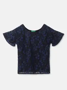 United Colors of Benetton Girls Floral Embroidered Flared Sleeves Top