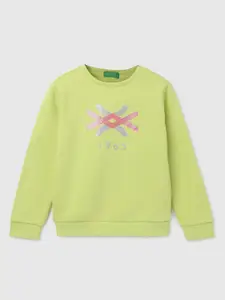 United Colors of Benetton Girls Graphic Printed Cotton Sweatshirt
