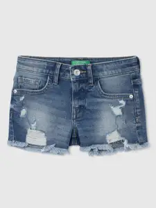United Colors of Benetton Girls Mid Rise Washed Cotton Denim Shorts