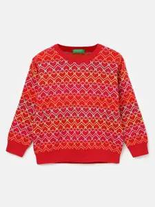United Colors of Benetton Girls Conversational Printed Cotton Pullover Sweater