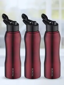 BOROSIL Grip N Sip Maroon 3 Pcs Stainless Steel Single Wall Sipper Bottle 750 ml Each