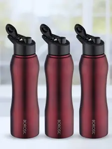 Borosil Grip N Sip Maroon 3 Pieces Stainless Steel Single Wall Water Bottle - 1 L Each