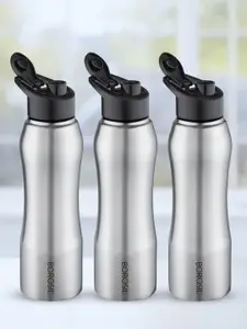 BOROSIL 3-Pcs Black Stainless Steel Single Wall Water Bottle 750 ML Each