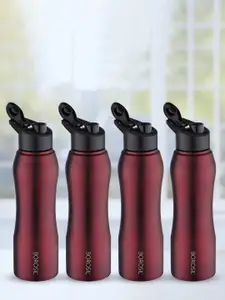 BOROSIL 4-Pcs Maroon Stainless Steel Single Wall Water Bottle 750 ML Each