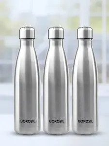 BOROSIL Bolt 3-Pieces Stainless Steel Single Wall Bottle 1L Each