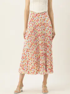 WISSTLER Floral Printed Gathered Flared Midi Skirt