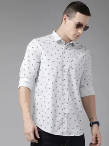 Blackberrys Men White Slim Fit Opaque Printed Casual Shirt