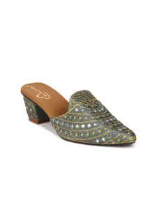 The Desi Dulhan Embroidered Block Heel Mules