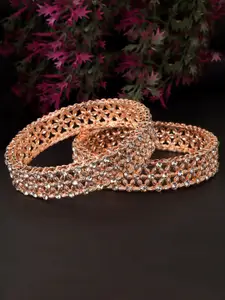 JEWELS GEHNA Set Of 2 Rose Gold-Plated AD-Studded Bangles