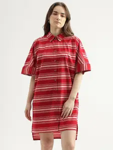 United Colors of Benetton Striped Spread Collar Cotton Shirt Dress
