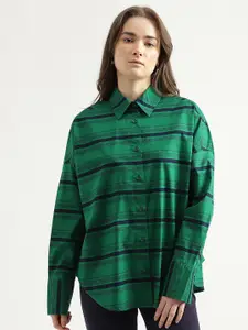 United Colors of Benetton Horizontal Striped Drop Shoulder Sleeves Cotton Casual Shirt