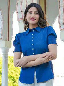 YASH GALLERY Spread Collar Puff Sleeves Casual Shirt