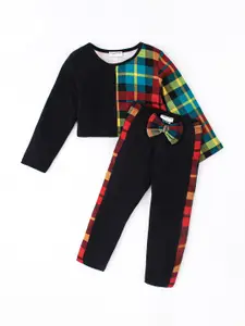 CrayonFlakes Girls Checked Pure Cotton Top With Trousers