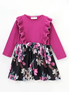 CrayonFlakes Girls Floral Printed Cotton Fit & Flare Dress