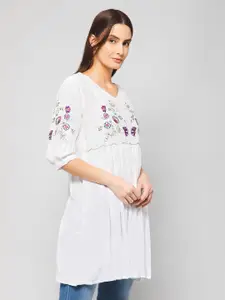 Winza Designer Floral Embroidered V-Neck Longline Peplum Top