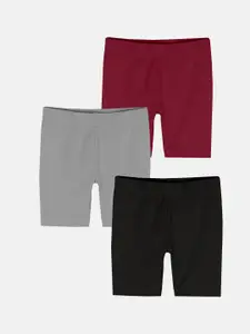 KiddoPanti Girls Pack Of 3 Mid-Rise Cycling Sports Shorts