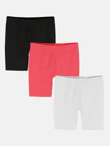 KiddoPanti Girls Pack Of 3 Mid-Rise Cycling Sports Shorts
