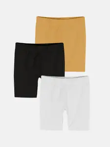 KiddoPanti Pack Of 3 Girls Mid-Rise Sports Shorts