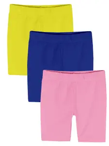 KiddoPanti Pack Of 3 Girls Mid-Rise Sports Shorts