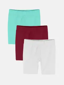 KiddoPanti Pack Of 3 Girls Mid-Rise Sports Shorts