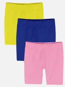 KiddoPanti Pack Of 3 Girls Mid-Rise Sports Shorts