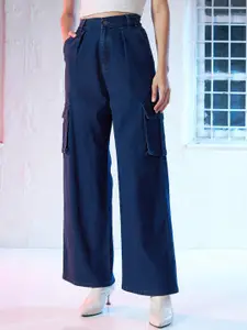 SASSAFRAS Women Blue Straight Fit High-Rise Stretchable Cargo Jeans