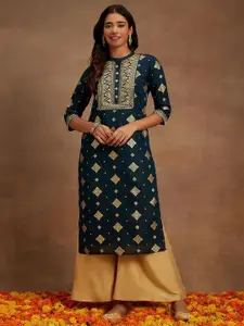 Libas Ethnic Motifs Printed Chanderi Silk Straight Kurta