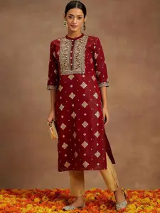 Libas Floral Printed Brocade Chanderi Silk Kurta