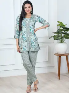 Virah Fashion Floral Printed Pure Cotton Top With Trousers