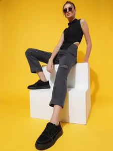 Belliskey Women Straight Fit High-Rise Mildly Distressed Stretchable Denim Jeans