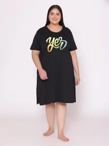 TITTLI Plus Size Typography Printed T-Shirt Night Dress