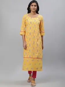 AURELIA Floral Printed Round Neck Pure Cotton Straight Kurta