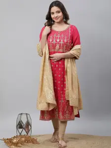 AURELIA Floral Printed Round Neck Straight Kurta