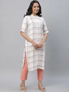 AURELIA Checked Band Collar Kurta