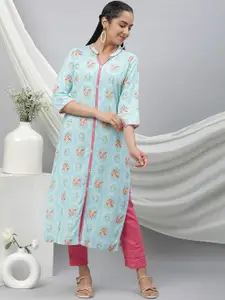 AURELIA Floral Embroidered Band Collar Kurta