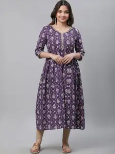 AURELIA Ethnic Motifs Printed Pure Cotton V-Neck Kurta