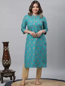 AURELIA Floral Printed Band Collar Kurta