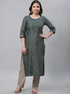 AURELIA Floral Printed Round Neck Cotton Kurta