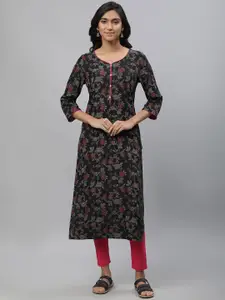 AURELIA Floral Printed V-Neck Kurta