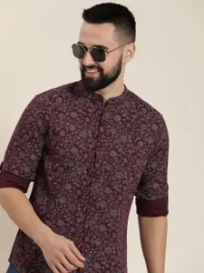 HERE&NOW Floral Printed Slim Fit Pure Cotton Casual Shirt