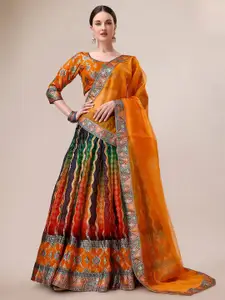 SAPTRANGI Embellished Semi-Stitched Lehenga & Unstitched Blouse With Dupatta