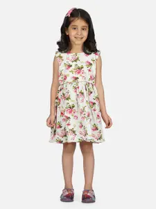 RAASSIO Girls Floral Printed Cotton Fit & Flare Dress