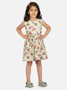 RAASSIO Girls Floral Printed Cotton Fit & Flare Dress