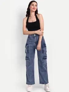 BROADSTAR Women Smart Wide Leg High-Rise Clean Look Cotton Stretchable Jeans