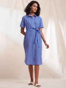 Pink Fort Striped Pure Cotton Shirt Style Dress