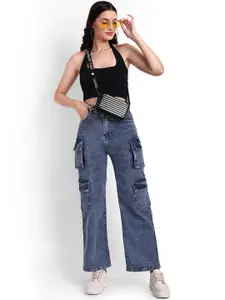 Next One Women Smart Wide Leg High-Rise Clean Look Stretchable Cargos
