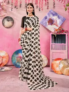 Anouk Black & White Polka Dots Printed Pure Georgette Saree